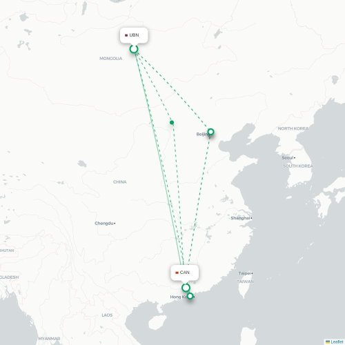 Mapa lotu bezpośredniego Ułan Bator – Kanton