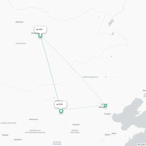 Mapa lotu bezpośredniego Ułan Bator – Ordos City