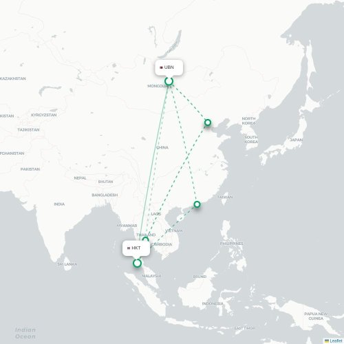 Mapa lotu bezpośredniego Ułan Bator – Phuket