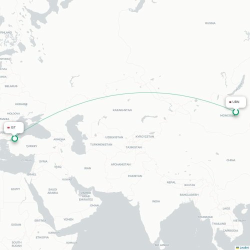 Mapa lotu bezpośredniego Ułan Bator – Stambuł