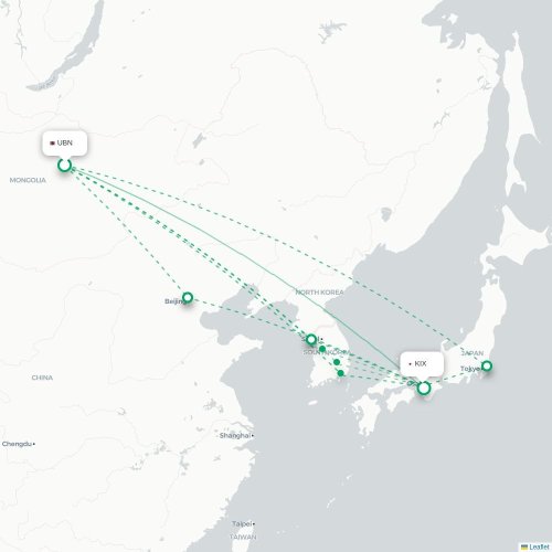 Mapa lotu bezpośredniego Ułan Bator – Osaka
