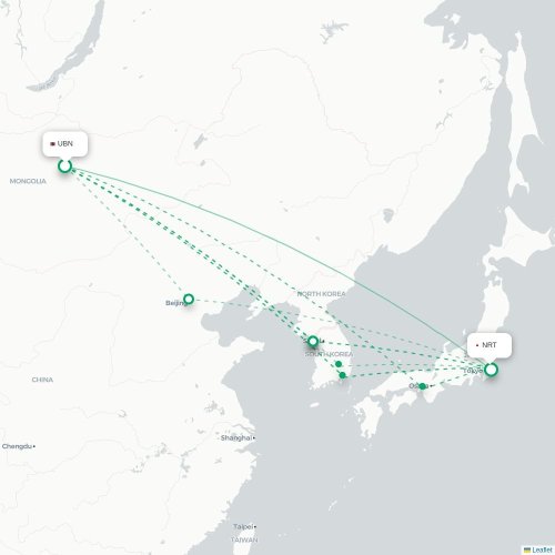 Mapa lotu bezpośredniego Ułan Bator – Tokio