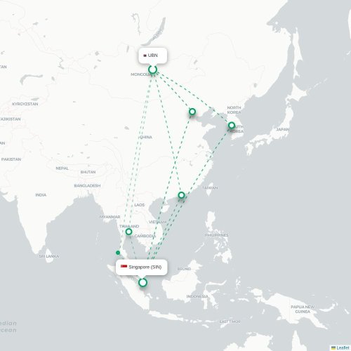 Mapa lotu bezpośredniego Ułan Bator – Singapur