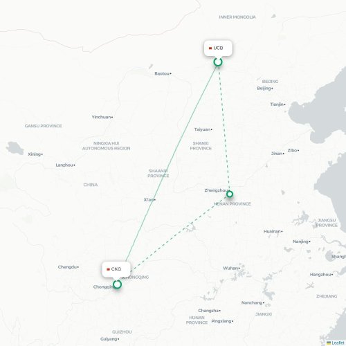 Mapa lotu bezpośredniego Ulunqab – Chongqing