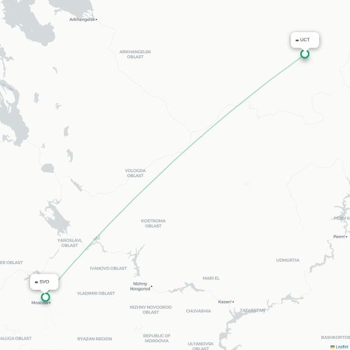 Mapa de vuelo directo Ujtá - Moscú