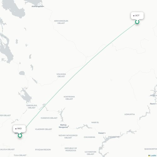 Mapa de vuelo directo Ujtá - Moscú