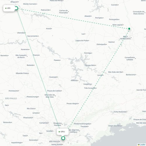 Mapa lotu bezpośredniego Uberlândia – São Paulo