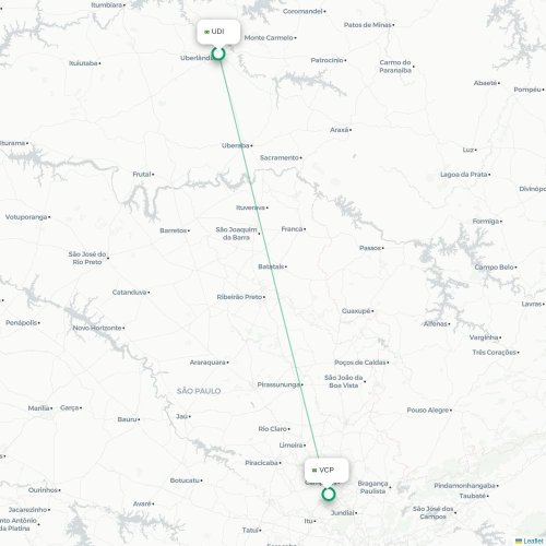 Mapa lotu bezpośredniego Uberlândia – São Paulo