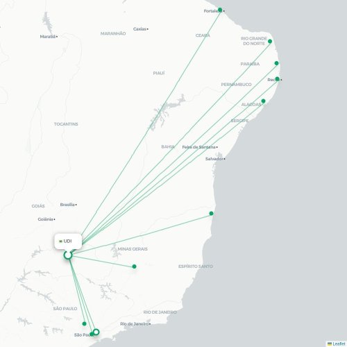 Mapa lotu bezpośredniego Uberlândia – João Pessoa