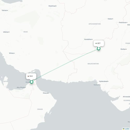 Mapa de vuelo directo Quetta - Sharjah