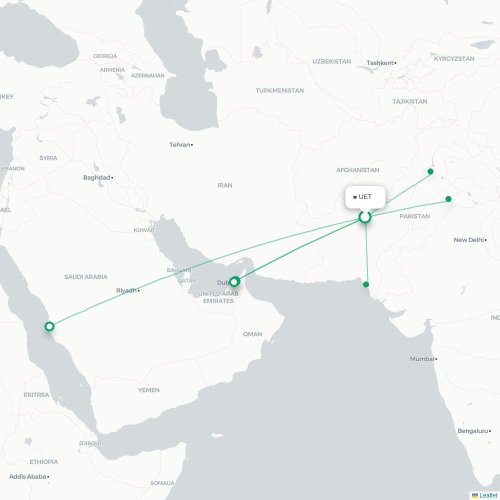 Mapa de vuelo directo Quetta - Zahedán