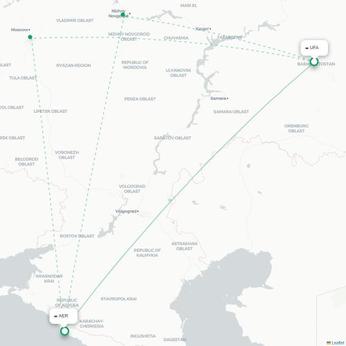 Mapa de vuelo directo Ufá - Sochi