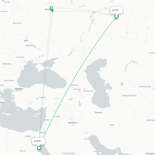 Mapa de vuelo directo Ufá - Hurgada
