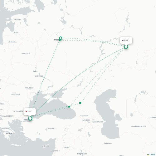 Mapa de vuelo directo Ufá - Estambul