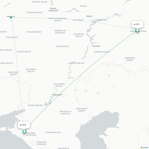 Mapa de vuelo directo Ufá - Krasnodar
