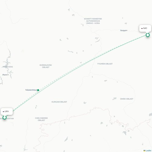 Mapa de vuelo directo Ufá - Nizhnevártovsk