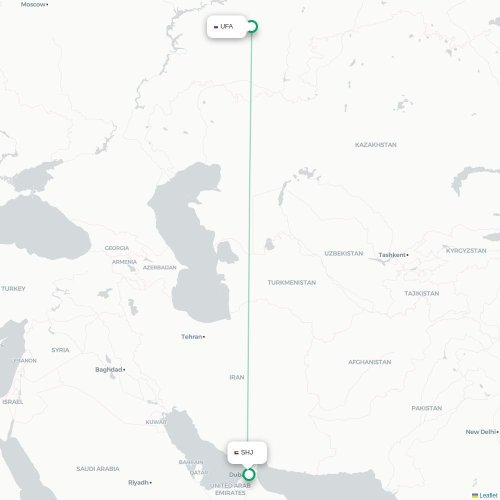 Mapa de vuelo directo Ufá - Sharjah
