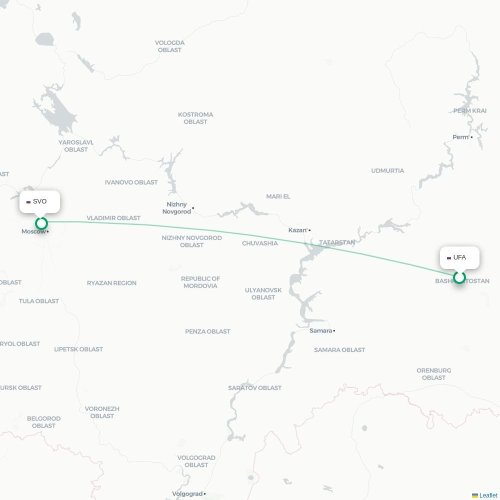 Mapa de vuelo directo Ufá - Moscú