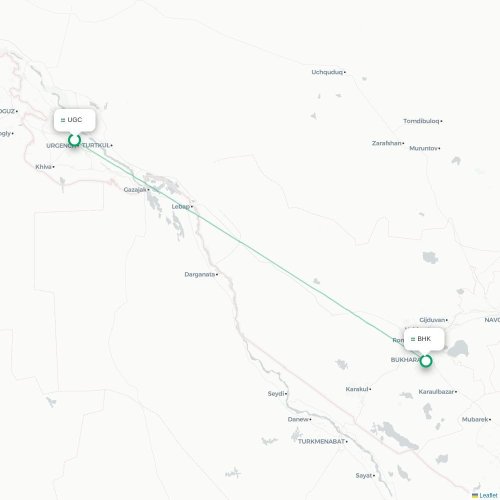 Mapa de vuelo directo Urgench - Bujará