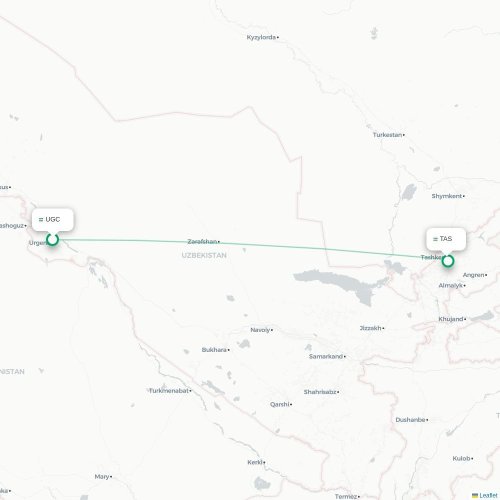 Mapa de vuelo directo Urgench - Taskent