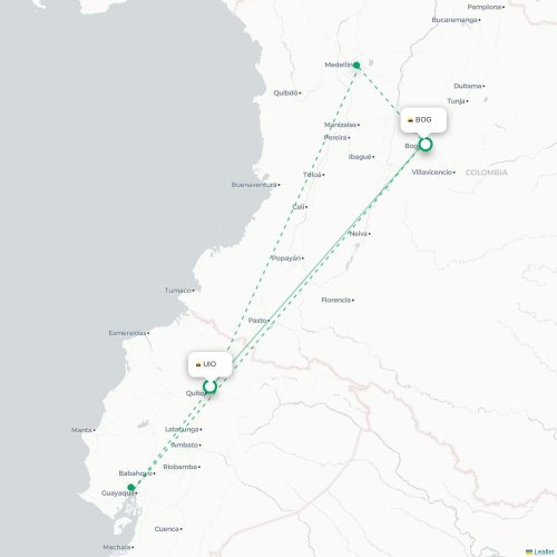 Mapa de vuelo directo Quito - Bogotá