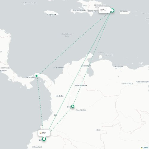 Mapa de vuelo directo Quito - Punta Cana
