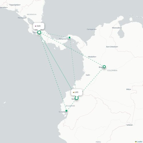 Mapa de vuelo directo Quito - San José