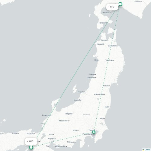Mapa lotu bezpośredniego Kōbe – Sapporo