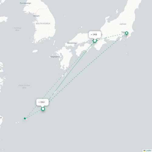 Mapa lotu bezpośredniego Kōbe – Okinawa