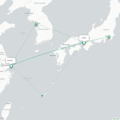 Mapa lotu bezpośredniego Kōbe – Szanghaj