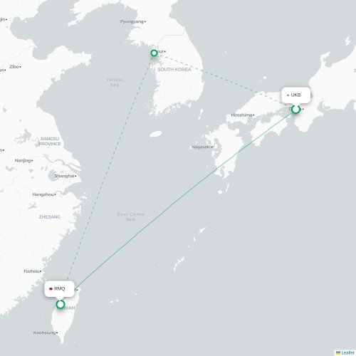 Mapa lotu bezpośredniego Kōbe – Taizhong