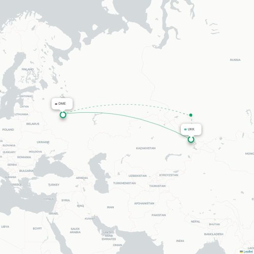 Mapa de vuelo directo Ust-Kamenogorsk - Moscú