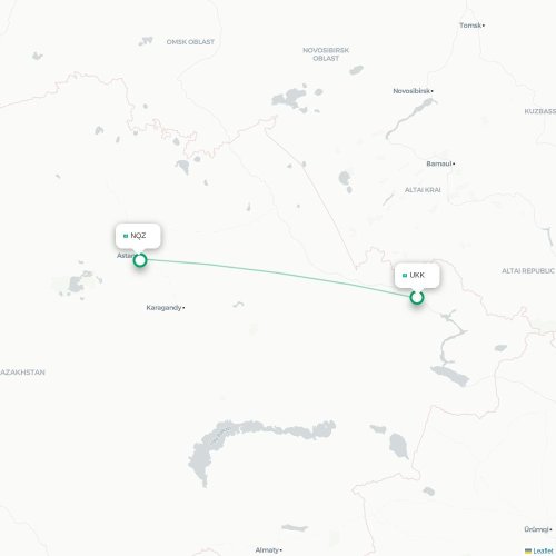 Mapa de vuelo directo Ust-Kamenogorsk - Astana