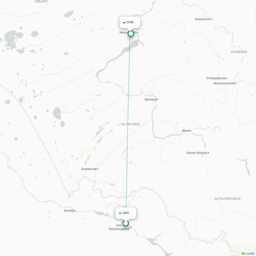 Mapa de vuelo directo Ust-Kamenogorsk - Novosibirsk
