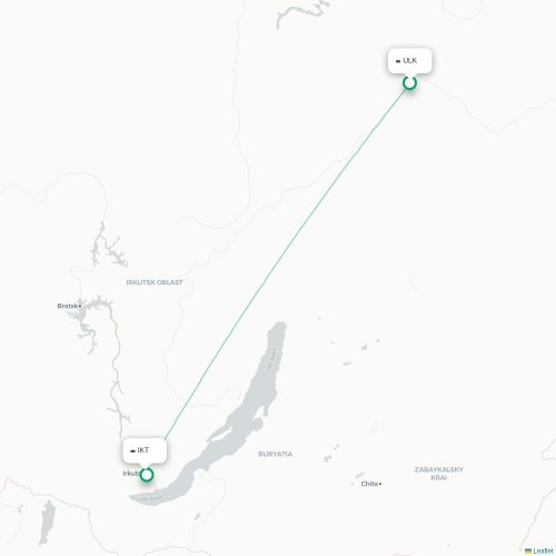 Lensk - Irkutsk karta över direktflyg