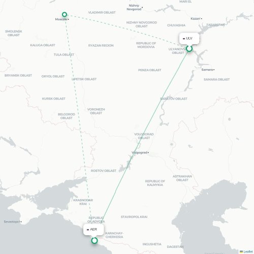 Mapa lotu bezpośredniego Ulyanovsk – Soczi