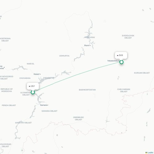 Mapa lotu bezpośredniego Ulyanovsk – Jekaterynburg
