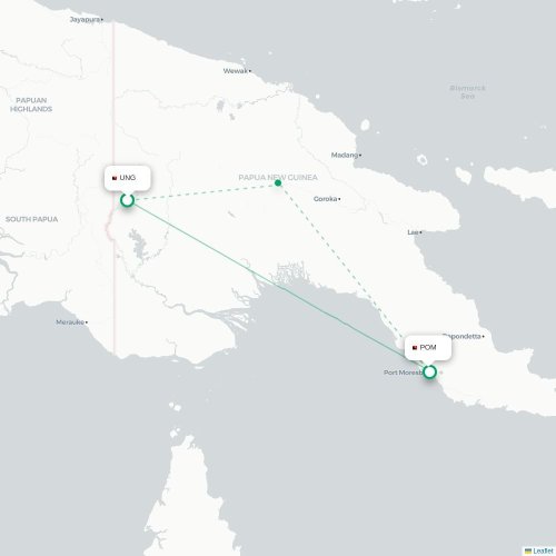Mapa lotu bezpośredniego Kiunga – Port Moresby