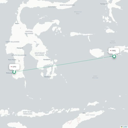 Mapa lotu bezpośredniego Makasar – Ambon