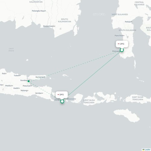 Mapa lotu bezpośredniego Makasar – Denpasar