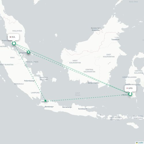 Mapa lotu bezpośredniego Makasar – Kuala Lumpur