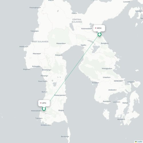 Mapa lotu bezpośredniego Makasar – Morowali
