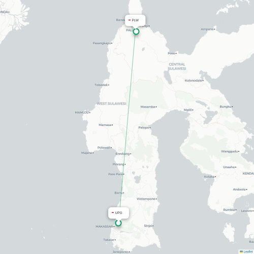 Mapa lotu bezpośredniego Makasar – Palu
