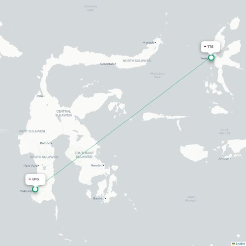 Mapa lotu bezpośredniego Makasar – Ternate