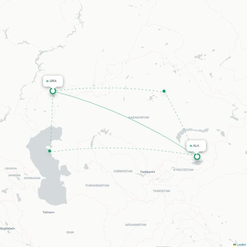 Mapa de vuelo directo Oral - Almatý