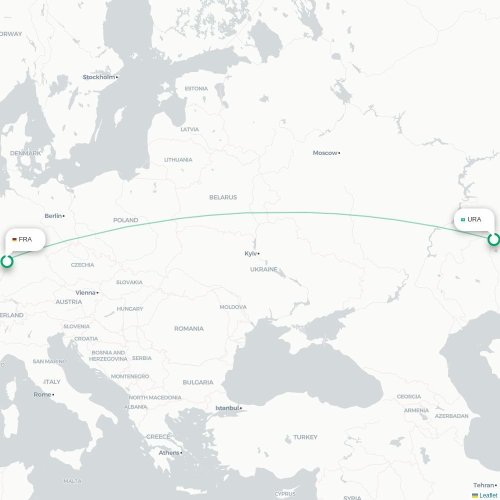 Mapa de vuelo directo Oral - Fráncfort