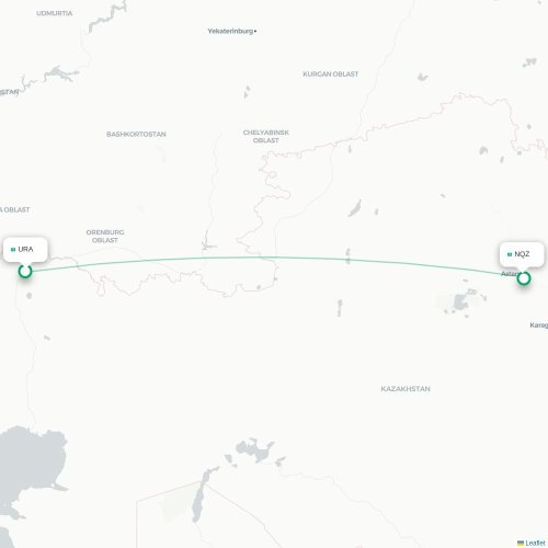 Mapa lotu bezpośredniego Uralsk – Astana