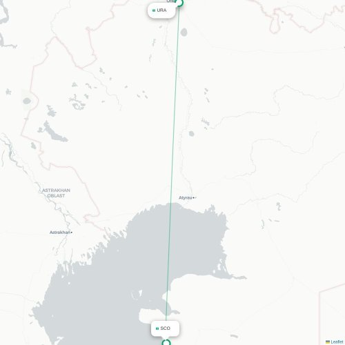 Mapa lotu bezpośredniego Uralsk – Aktau