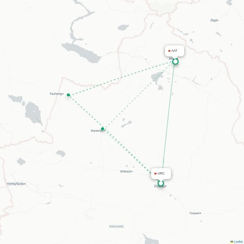 Mapa lotu bezpośredniego Urumczi – Altay
