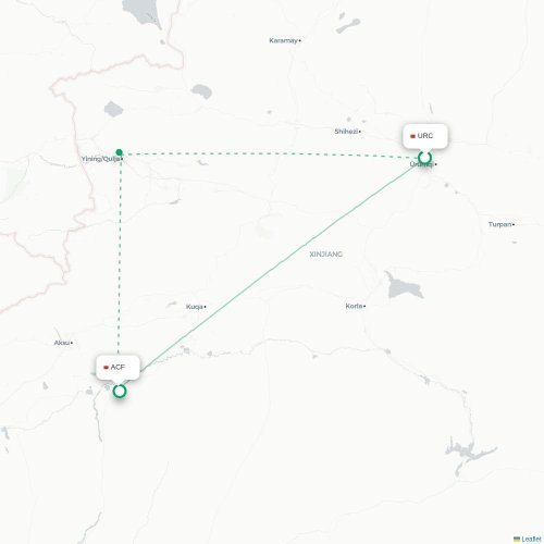 Mapa lotu bezpośredniego Urumczi – Alaer